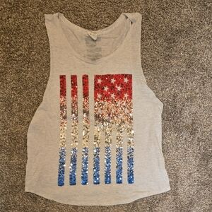 Victoria's Secret Gray Tank Top with Red, White, and Blue Sequins